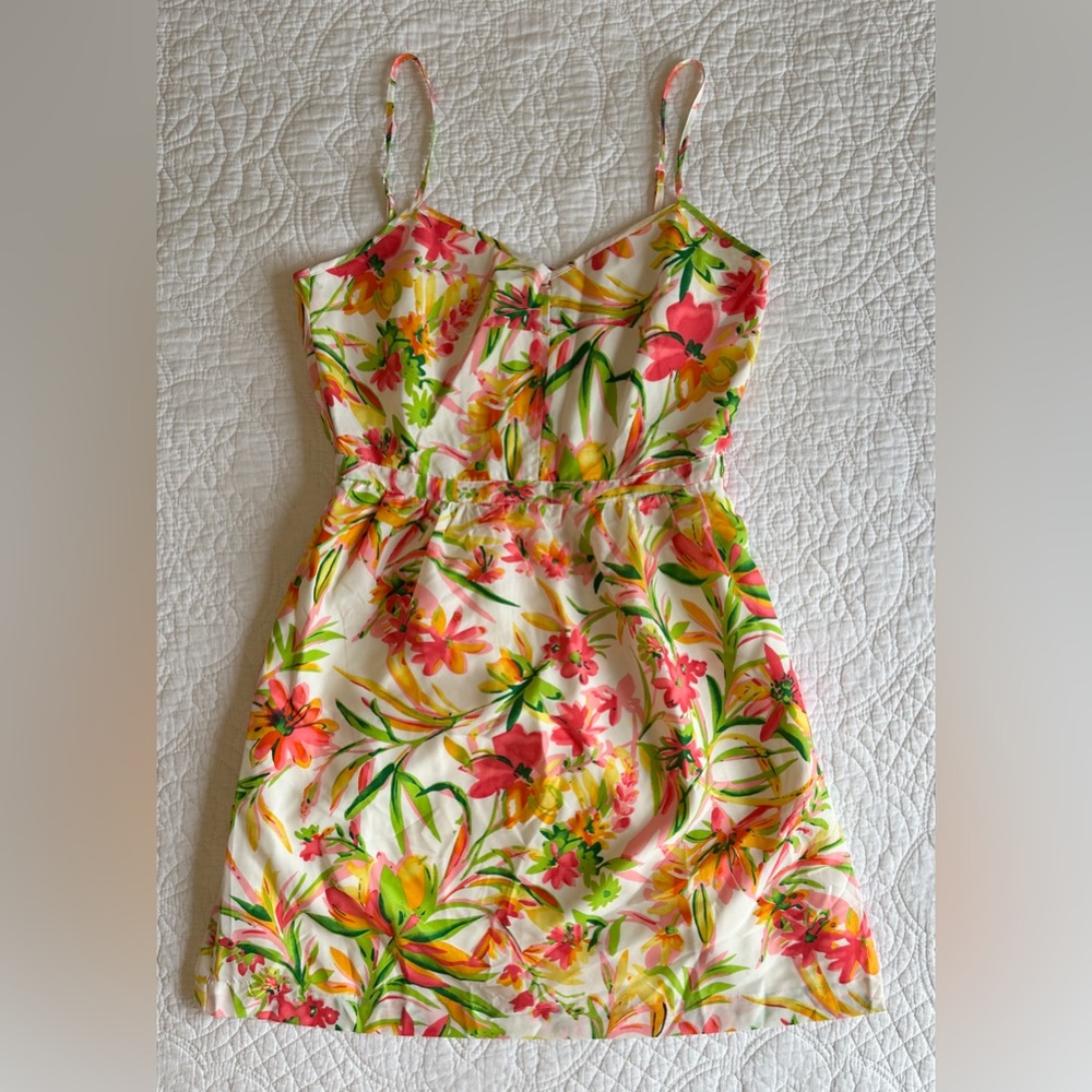 J Crew Seaside Cami Dress SZ 4 Mini Back Zip Tropical Floral Hawaiian Pockets 🌺